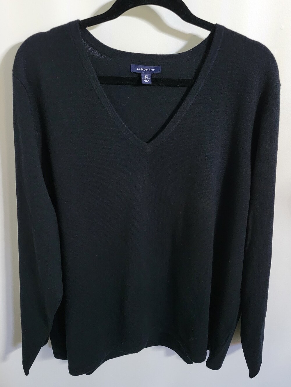 Lands' End 100% Cashmere Black V-neck Pullover Sweater, Size 3X